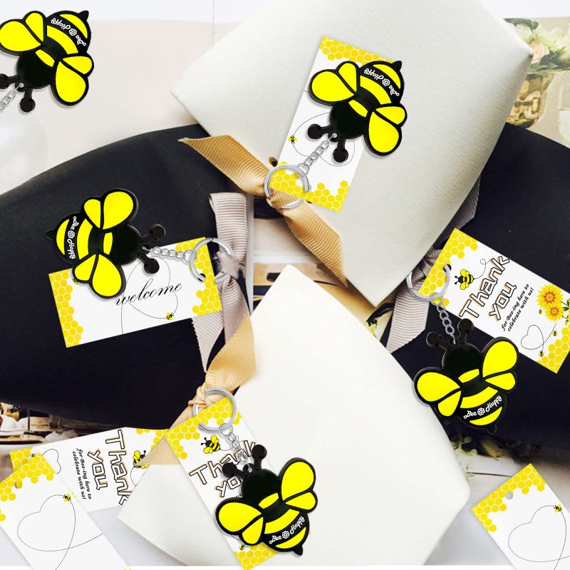 Elecrainbow 60 Pack Bumble Bee Keyring Pack including 20 Keychains, 20 Thank You Tags and 20 Bags for Bee Party, Mommy to Bee, Baby to Bee Baby Shower, Adult Bee, Queen Bee, Birthday, Gender Reveal - Image 4
